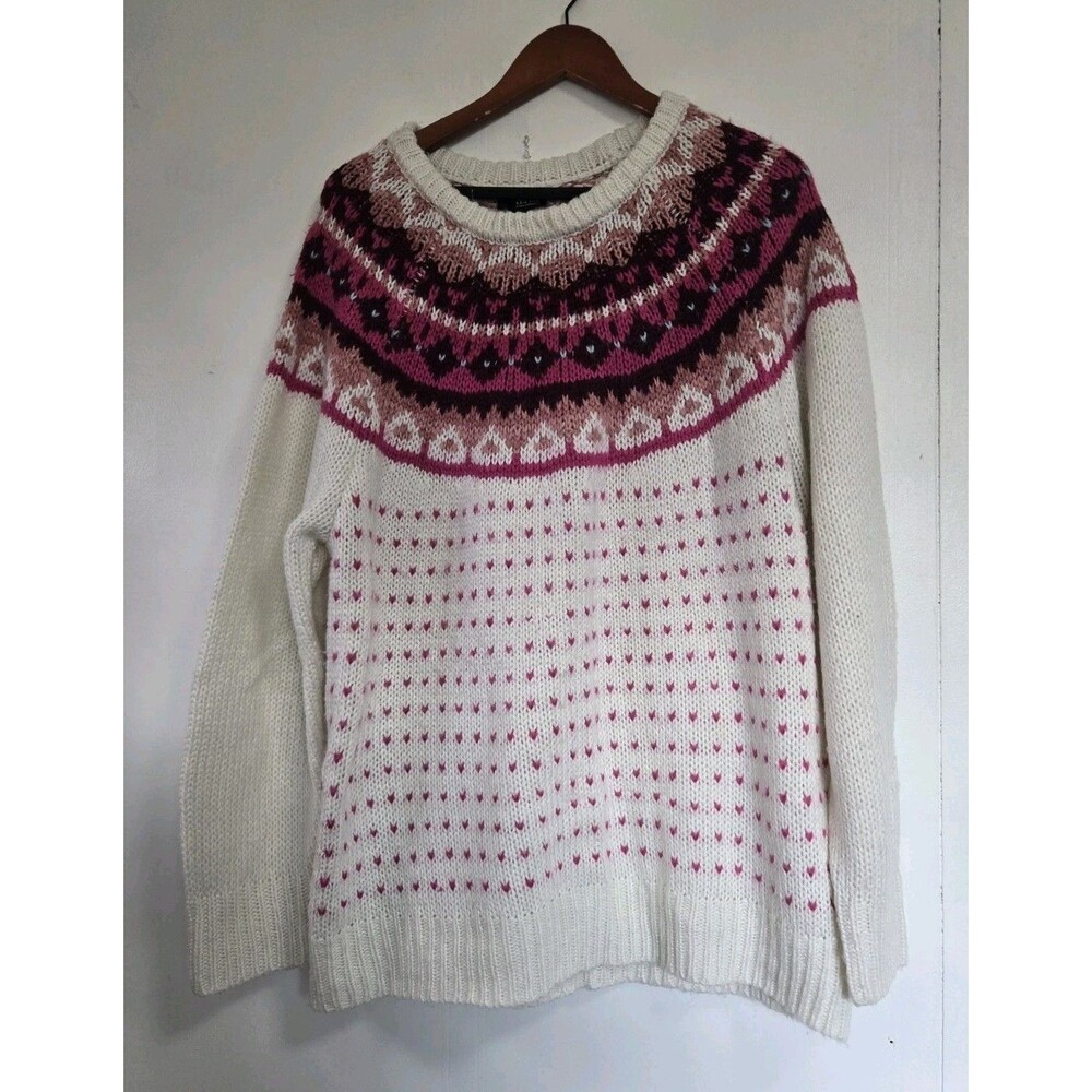 Ana  Sweater Womens XL White Fair Isle‎ Nordic Wool Winter Wool Blend